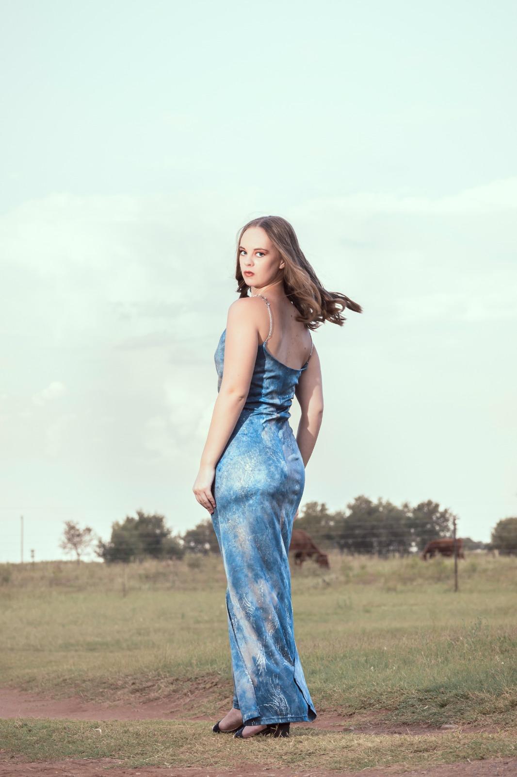 Blue floor length dress