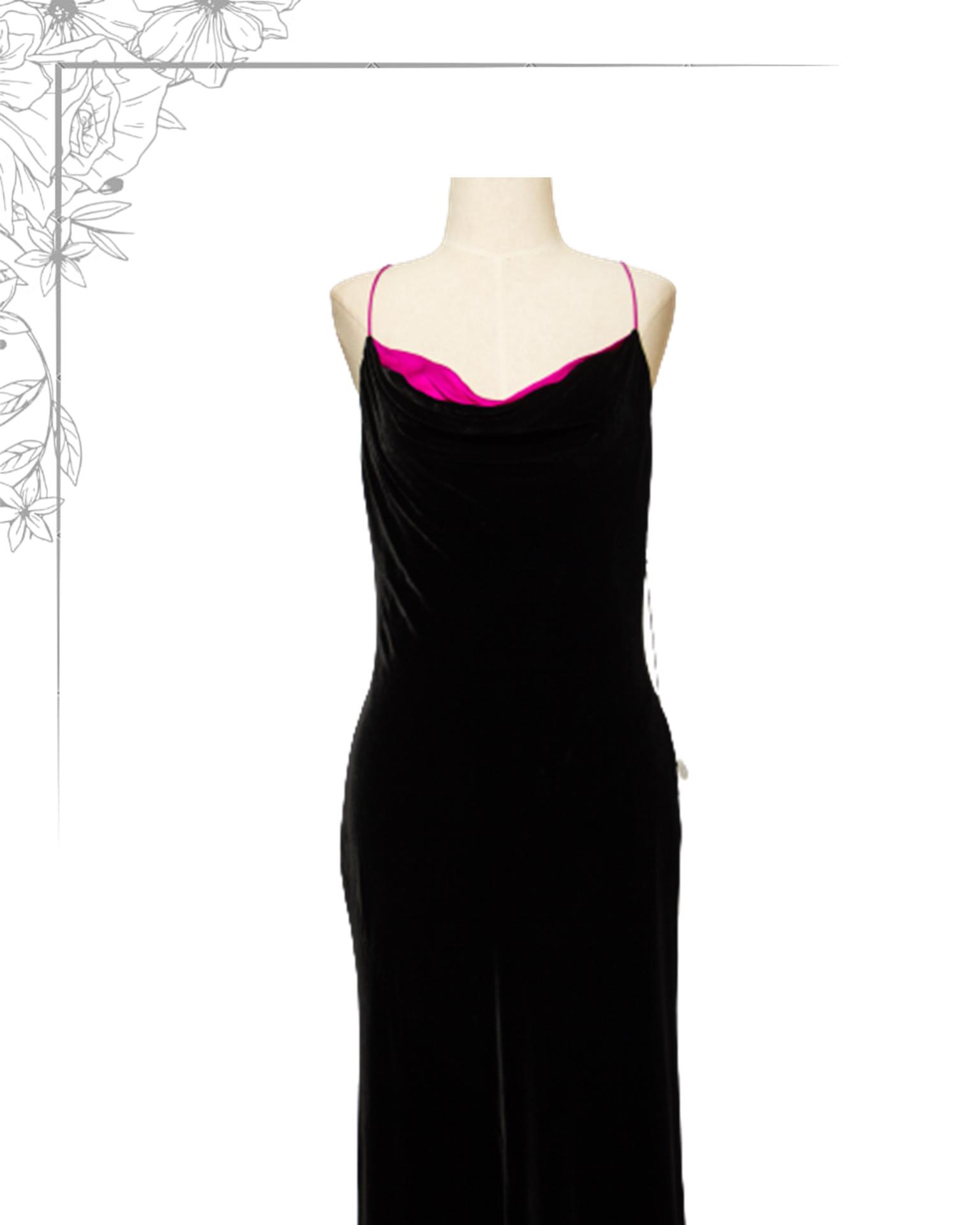 Black and pink velvet floor length dress