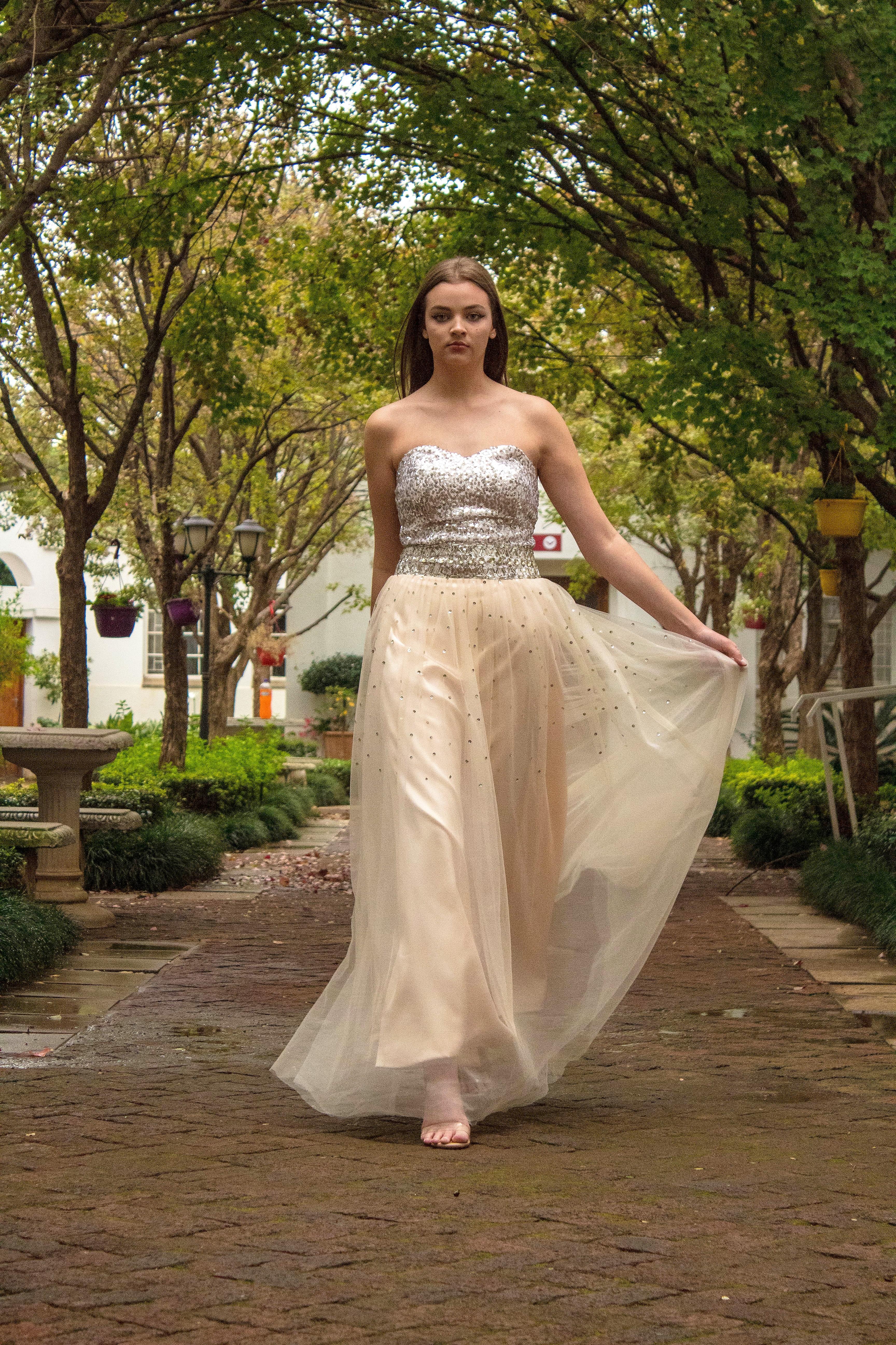 Beige floor length dress