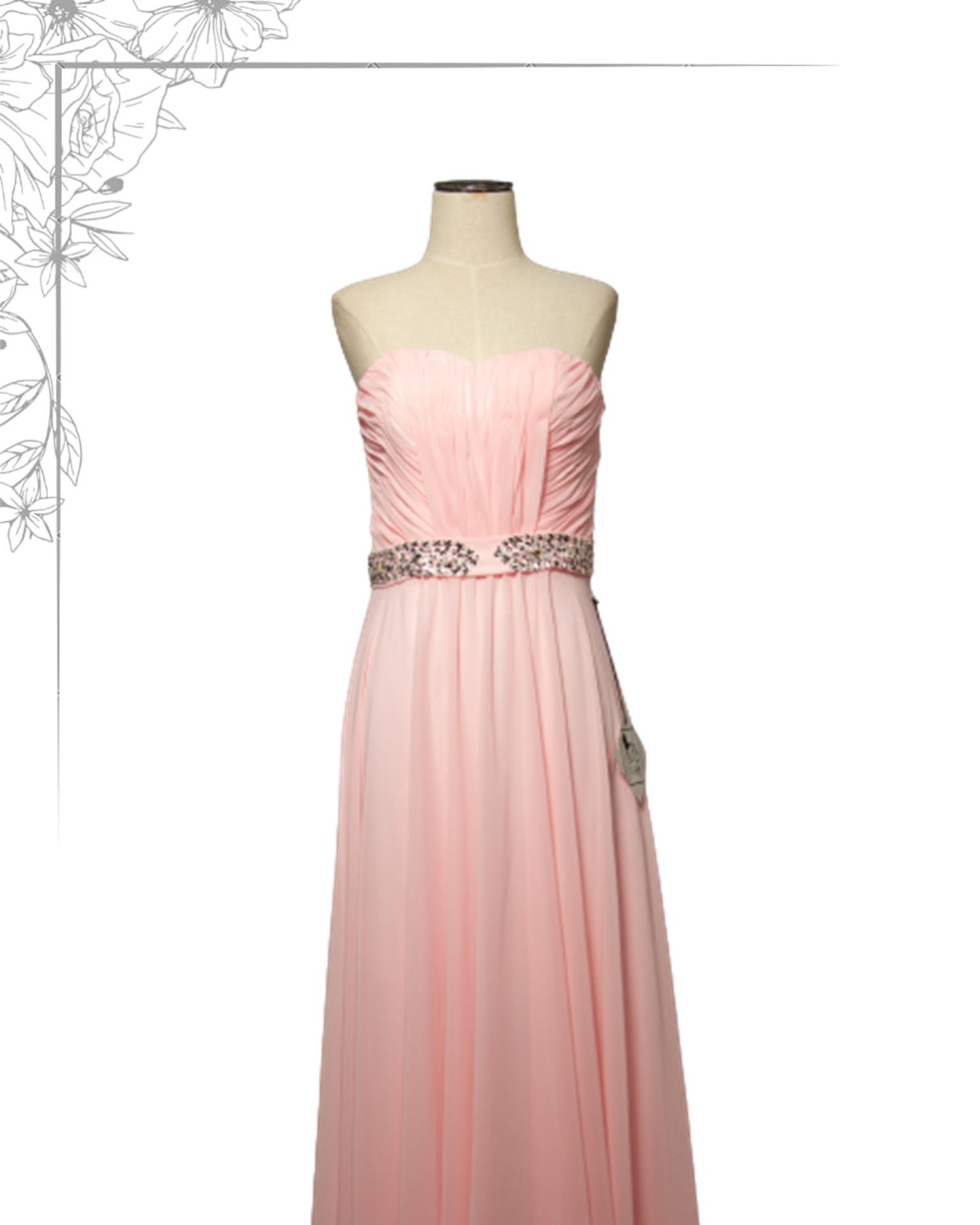 Pink floor length dress with glitter belt