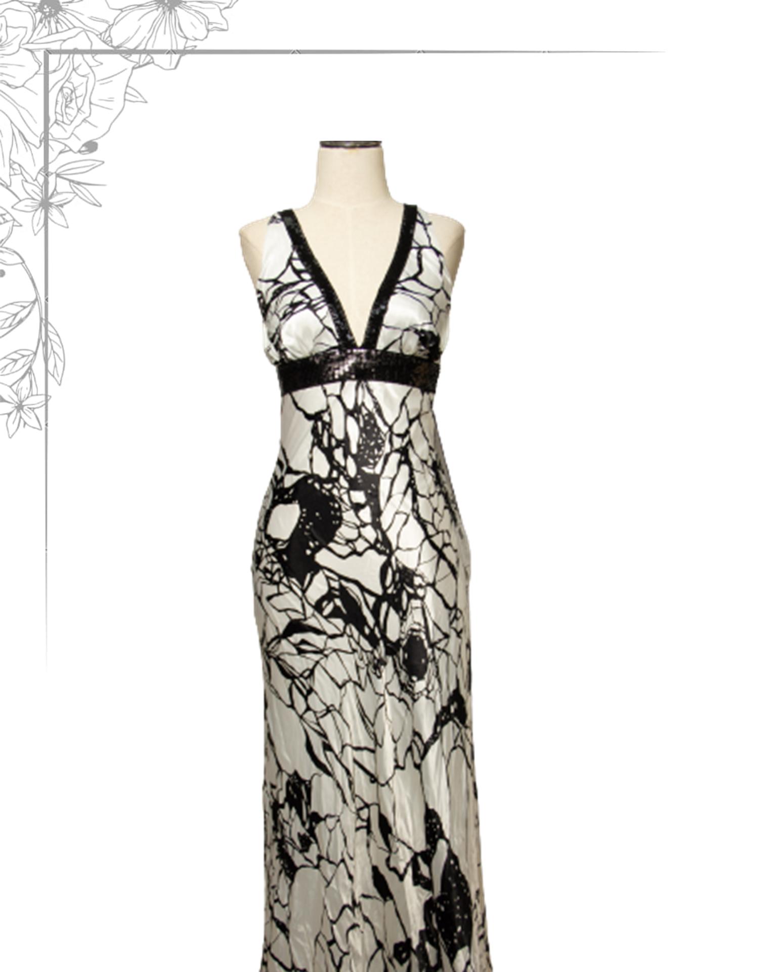 Black and white floor length dress