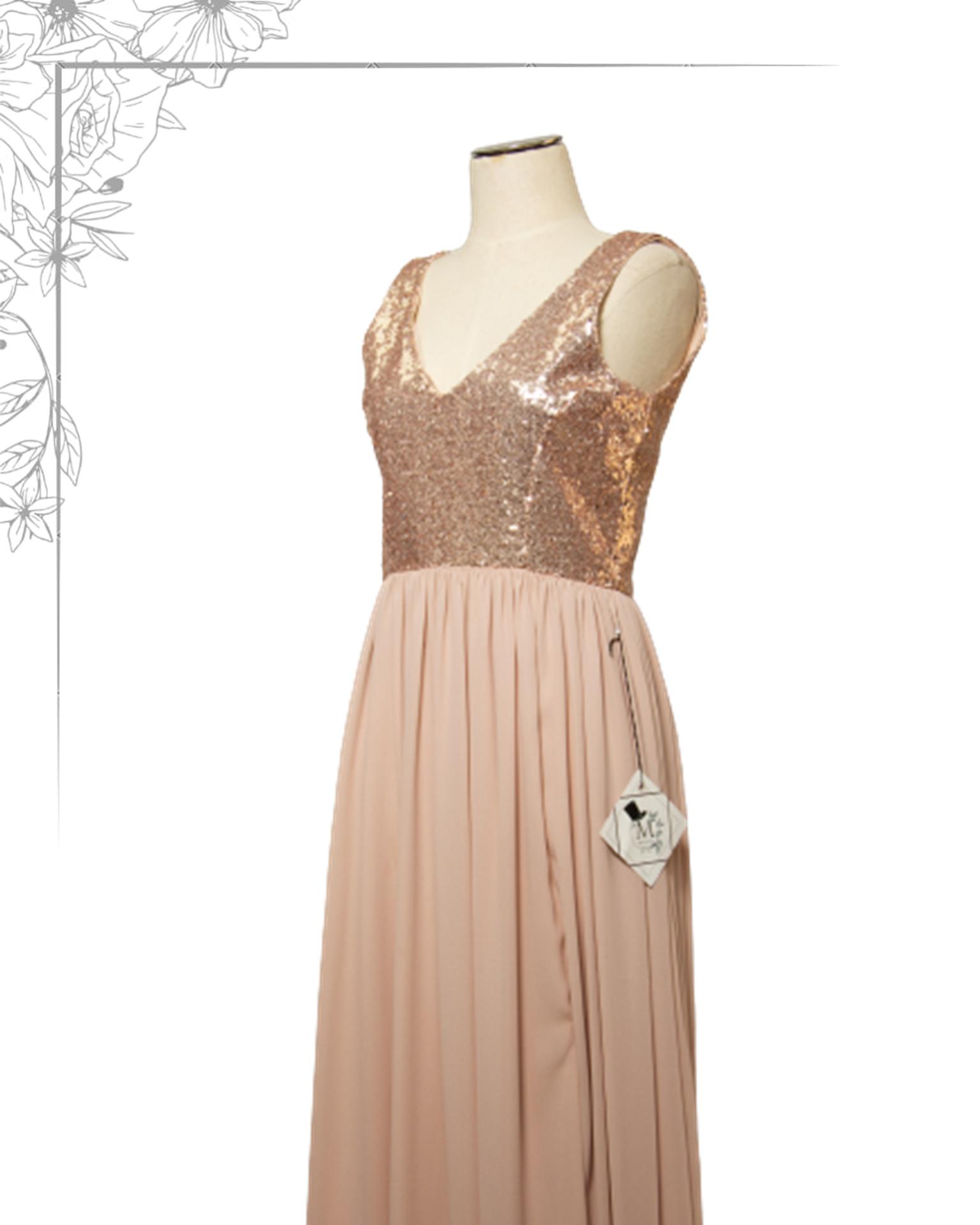 pink floor length glitter dress