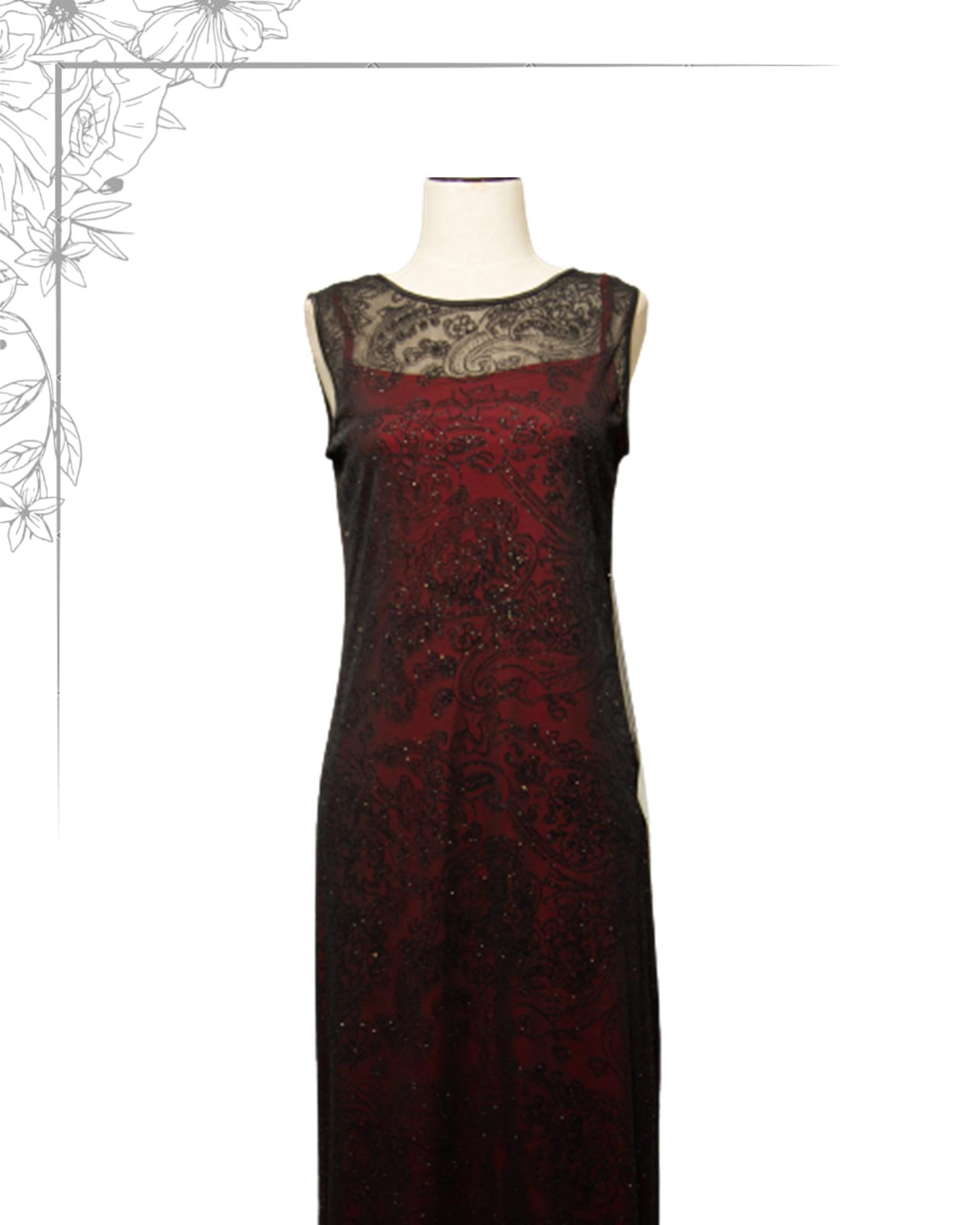 Black and red floor length dress