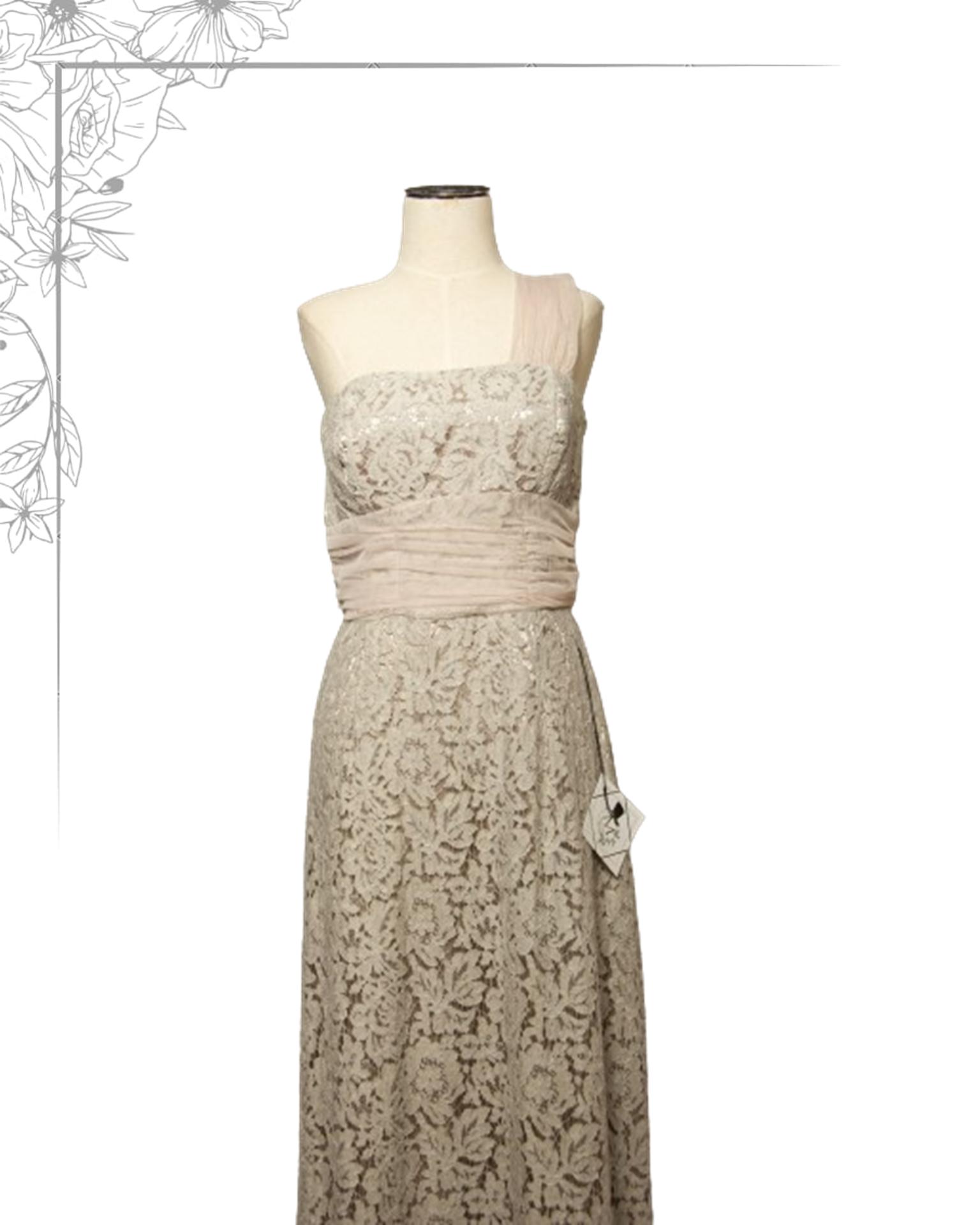 Lace beige floor length dress