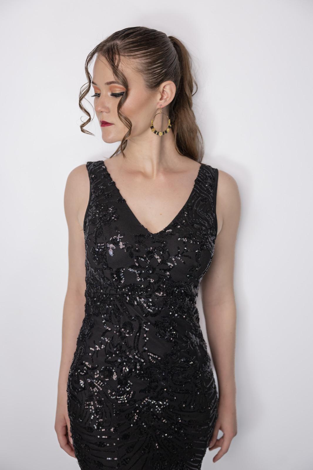 Black sequin floor length dress