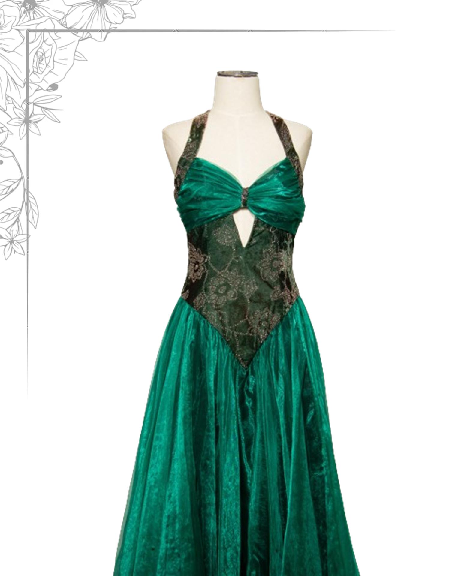 Green floor length dress