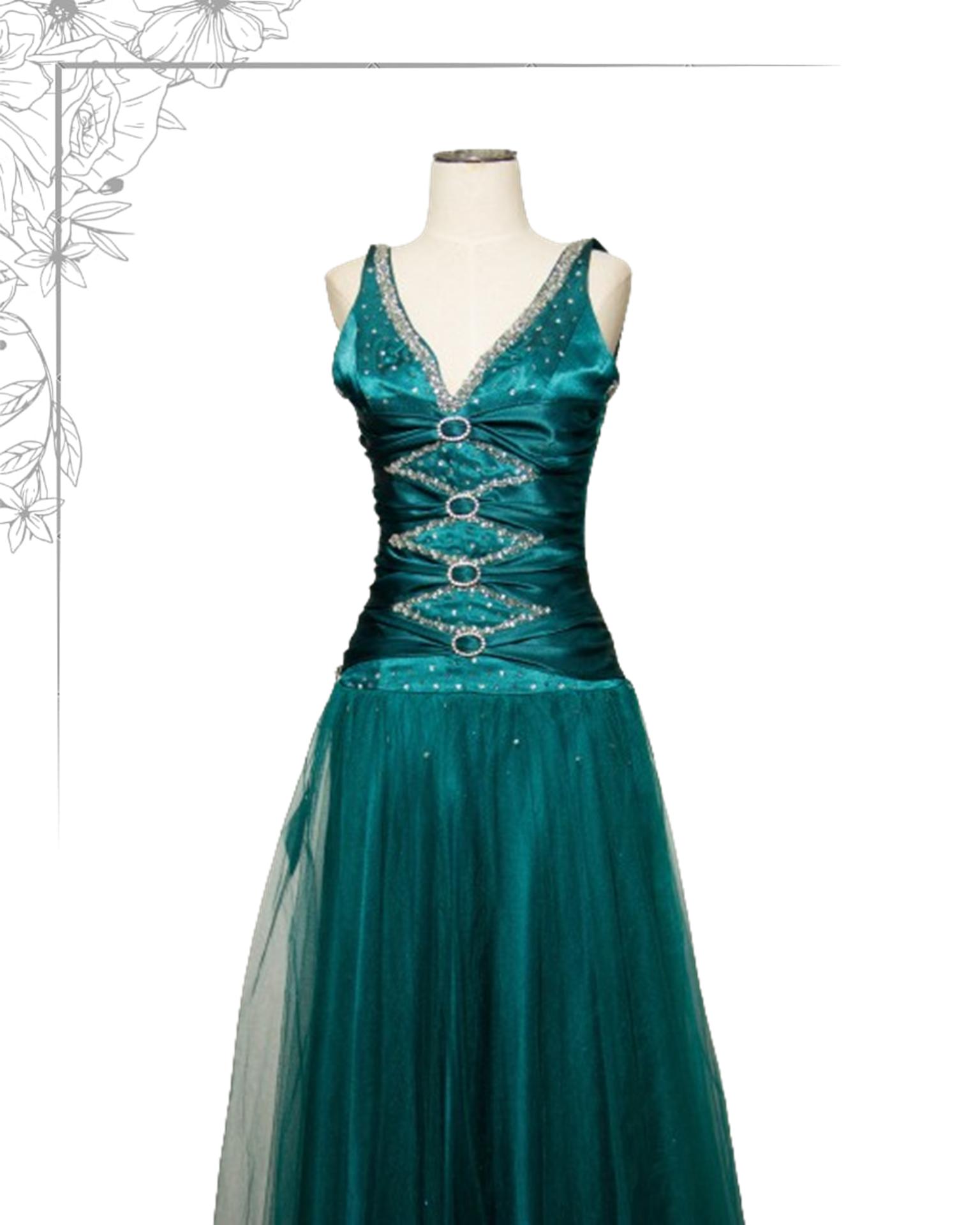 Green floor length dress