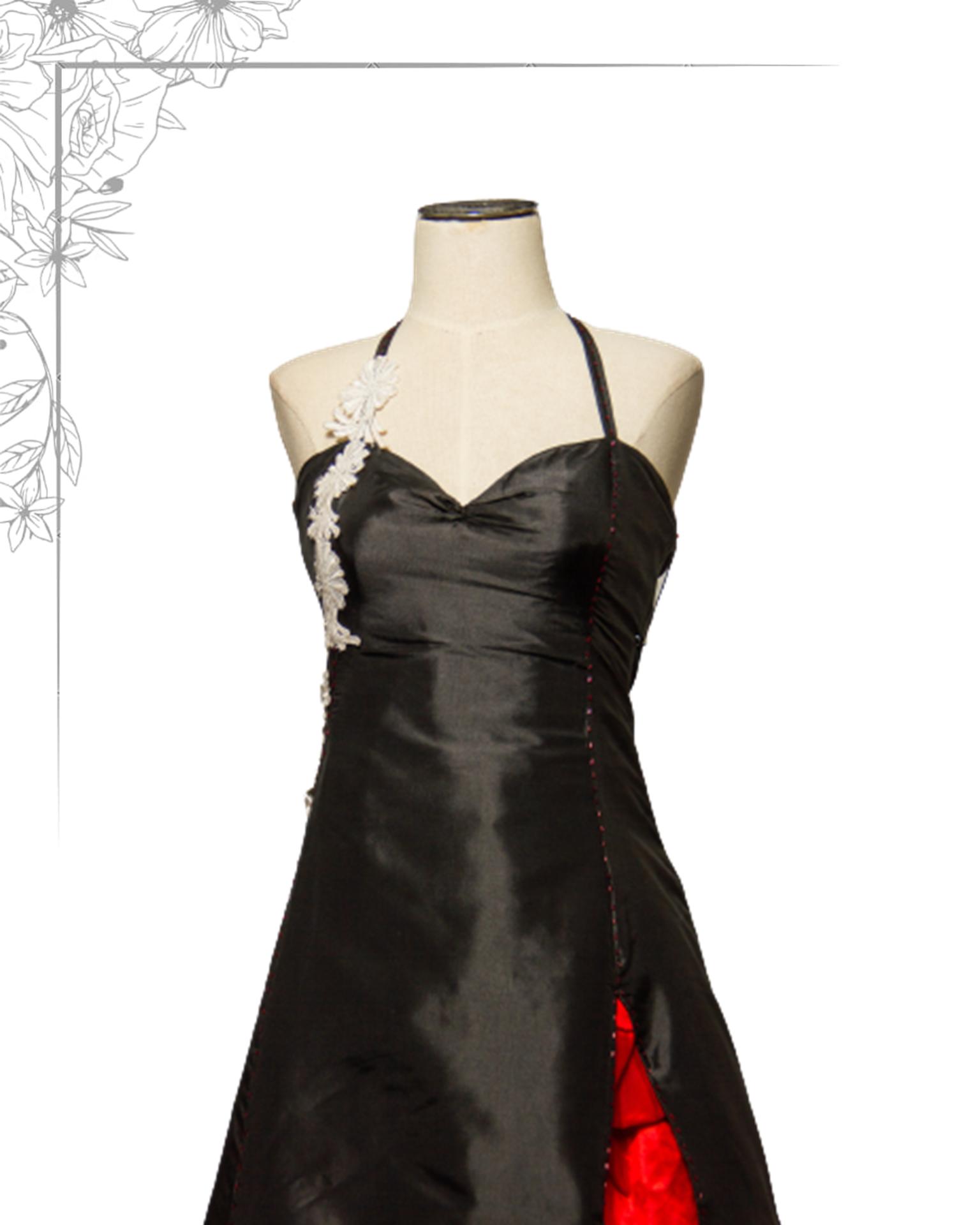 Floor length black and red dress